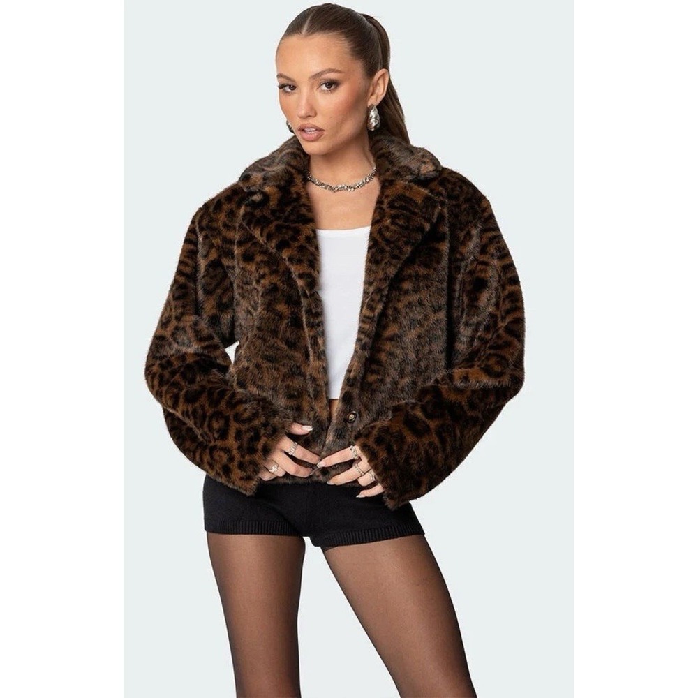 Frisson Fur Leopard Winter Warm Fuzzy Jacket Luxurious Coat Sz Small. NWT